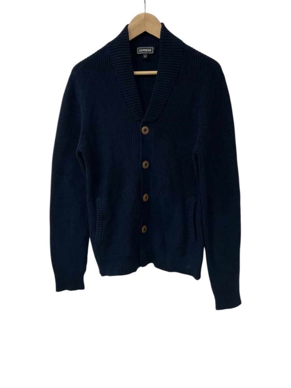 Express Men's Cardigan Sweater Blue Cotton Shawl Collar Button-Up M